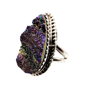 Navajo 'JB' Signed Sterling Druzy Ring Sz 7 5.8g