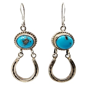 Running Bear Sterling Turquoise Horseshoe Earrings 7.2g