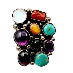 WOW Lee Bennett Navajo Multistone Sterling Ring Sz Adjustable 15.4g
