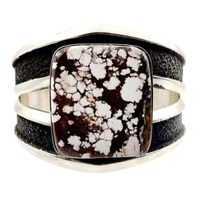 Signed 'B' Navajo Wild Horse Turquoise Sterling Cuff Bracelet 87.2g