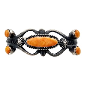 Eva & Linberg Billah Navajo Spiny Oyster Sterling Cuff Bracelet 25.3g