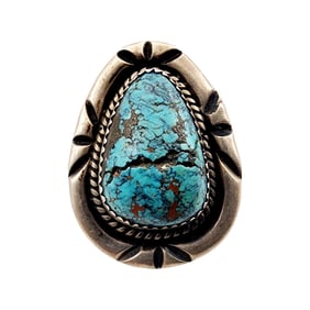 Navajo Sterling Big Turquoise Cab Ring Sz 6.25 14.8g
