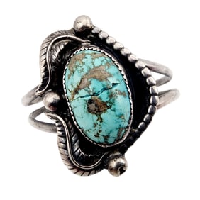 Vintage Navajo Sterling Turquoise Feather Cuff Bracelet 27.9g