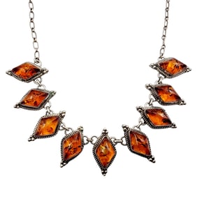 Geraldine James Navajo Amber Sterling Necklace 27.9g