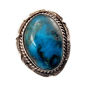 Navajo Sterling Turquoise Cab Ring Sz 7.25 9.1g