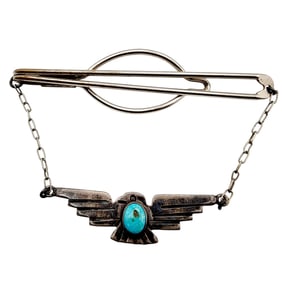 Vintage Fred Harvey Era Sterling Turquoise Thunderbird Tie Clip 7.9g