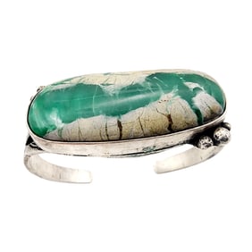 Signed H&T Sterling Stamped Variscite Cuff Bracelet 43.8g