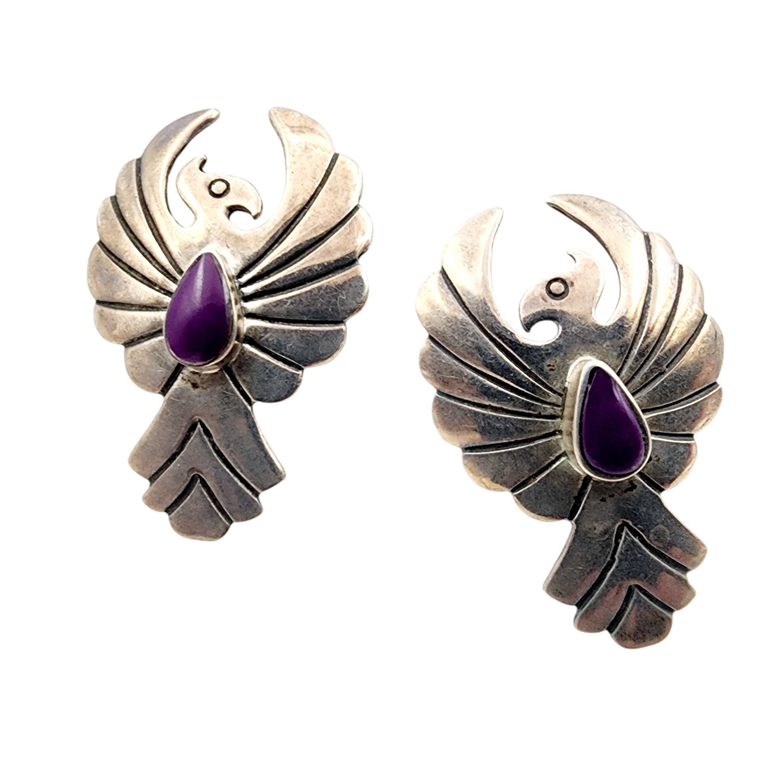 Ted Ott Navajo Sterling Oversized Thunderbird Earrings 10.3g: Ted Ott Navajo Sterling Oversized Thunderbird Earrings 10.3g