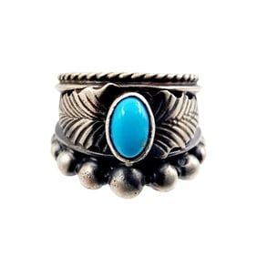Running Bear Sterling Turquoise Ring Sz 7 8.7g