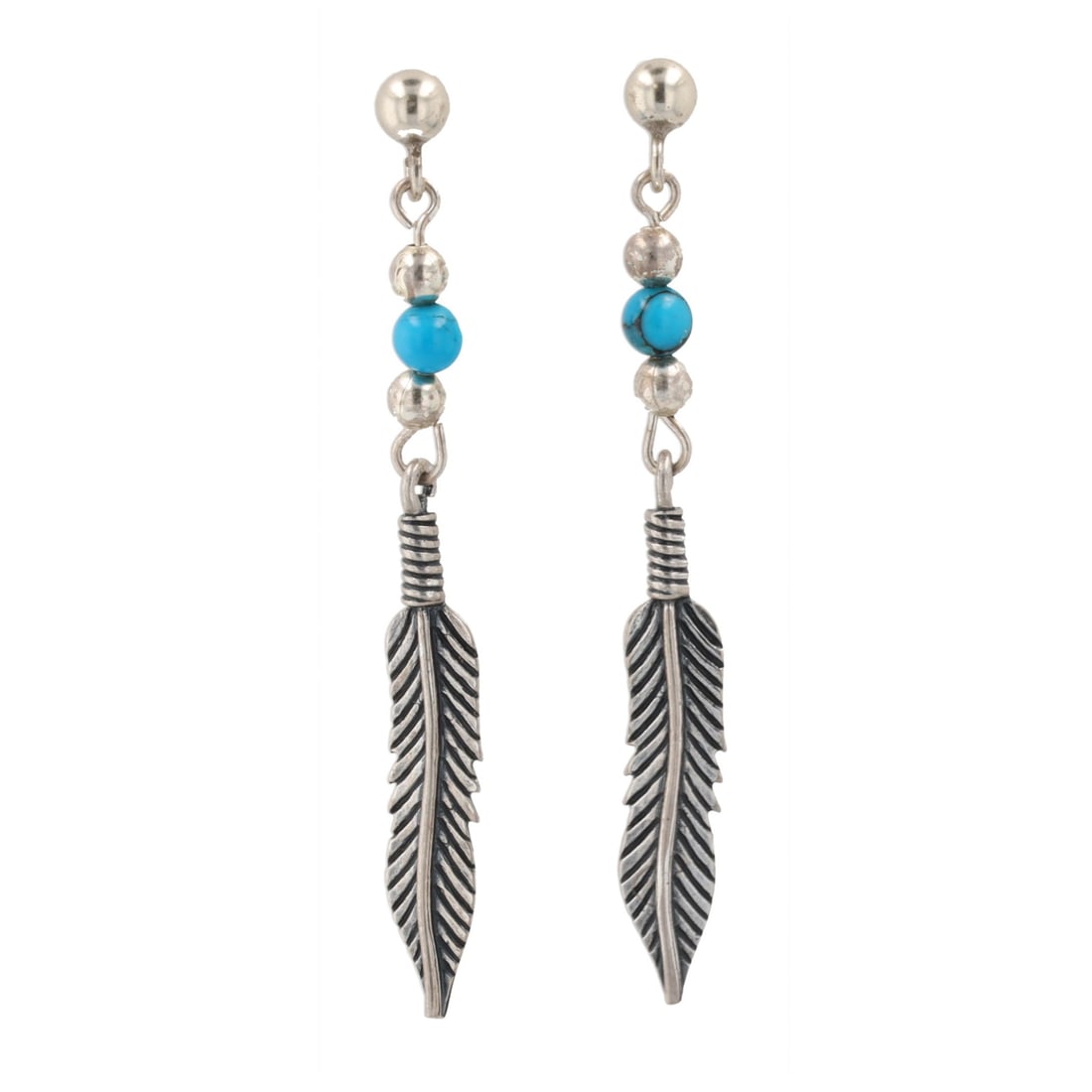 Wheeling Manufacturing Co. Turquoise Sterling Feather Dangle Earrings: Wheeling Manufacturing Co. Turquoise Sterling Feather Dangle Earrings 3g
