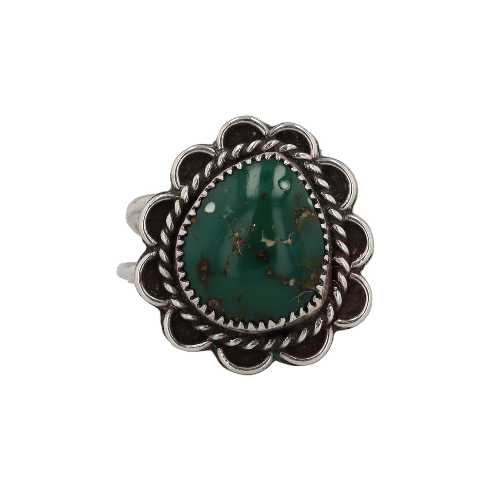 M Navajo Green Turquoise Sterling Ring Sz. 5.75: Signed M Navajo Green Turquoise Sterling Ring Sz. 5.75, 5g