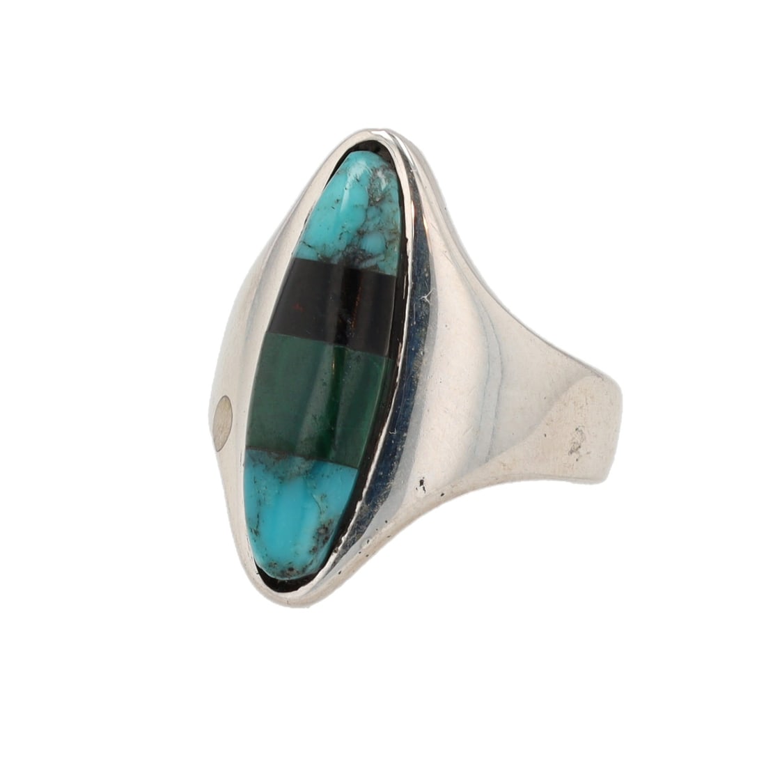 Navajo Turquoise Jasper Onyx Sterling Inlay Ring Sz. 5: Navajo Turquoise Jasper Onyx Sterling Inlay Ring Sz. 5, 6.5g