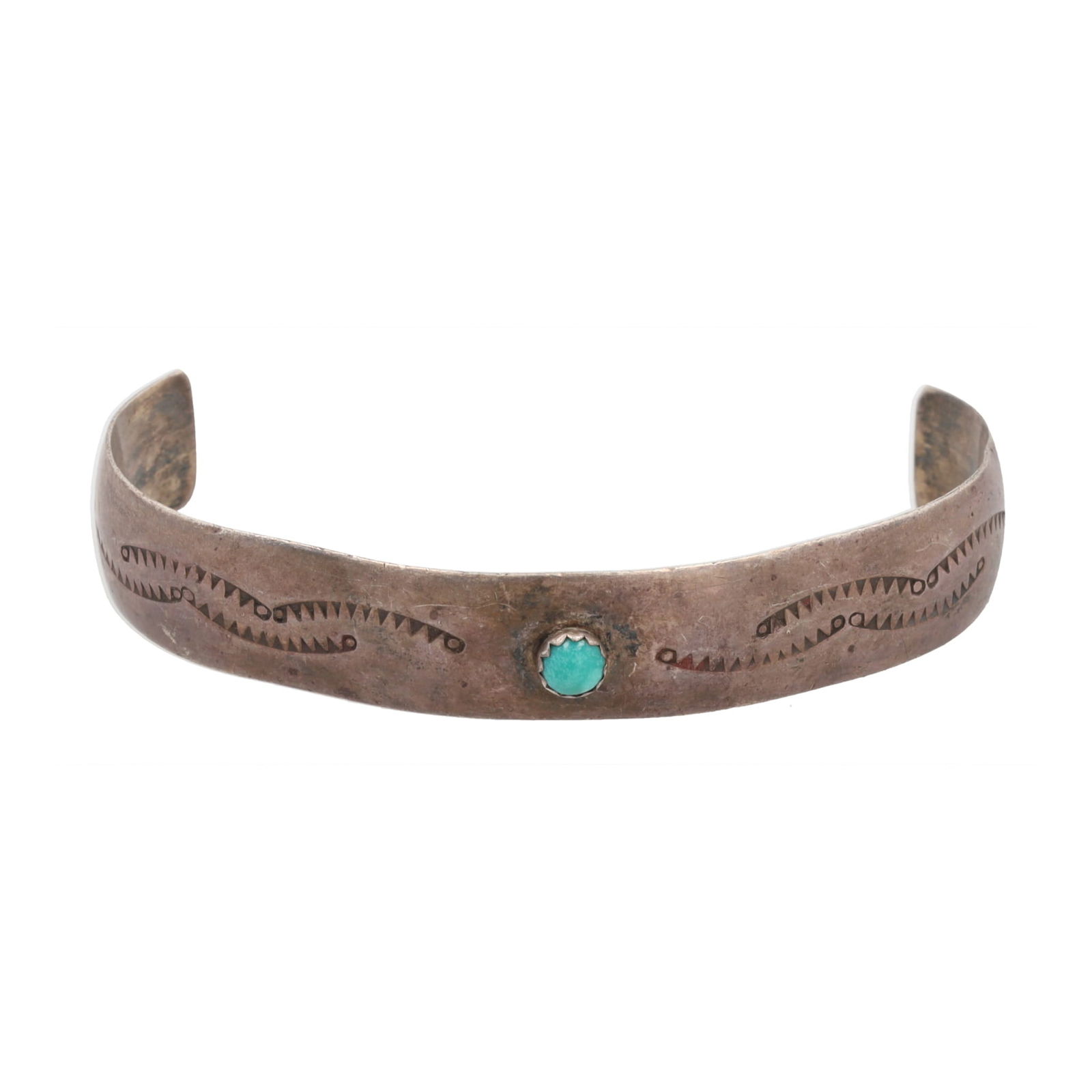 Fred Harvey Era Navajo Turquoise Stamped Sterling Cuff Bracelet (1 of 6)