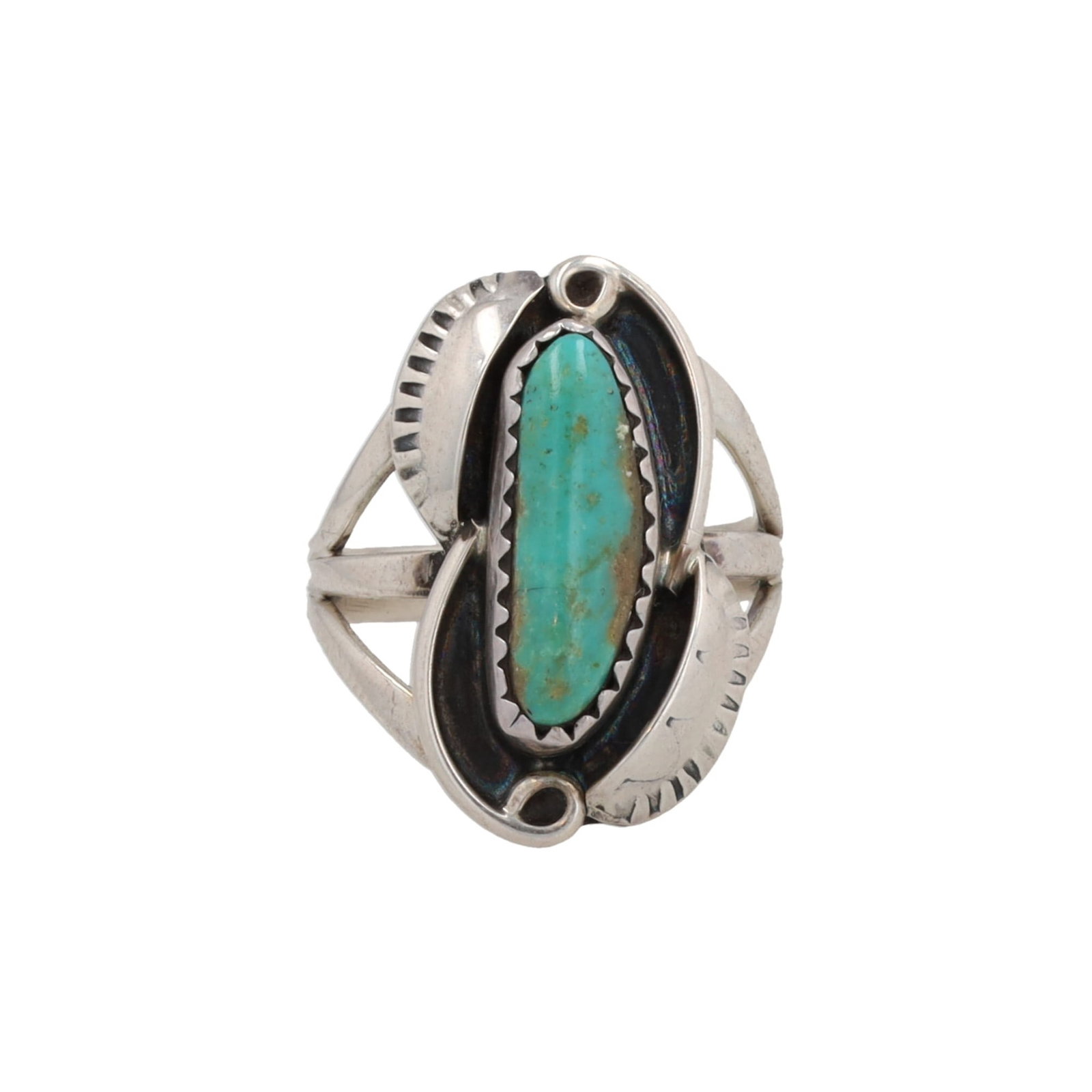 Silver Sea Shop Navajo Style Turquoise Sterling Shadow Box Ring Sz. 4.75: Silver Sea Shop Navajo Style Turquoise Sterling Shadow Box Ring Sz. 4.75, 5g