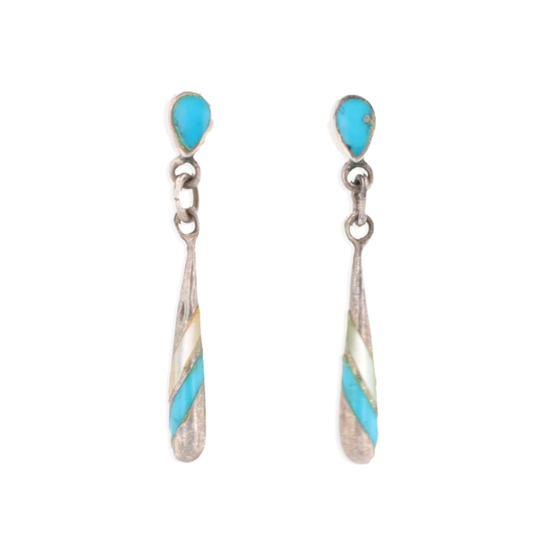 Zuni Turquoise Mother Of Pearl Sterling Inlay Dangle Earrings (1 of 4)