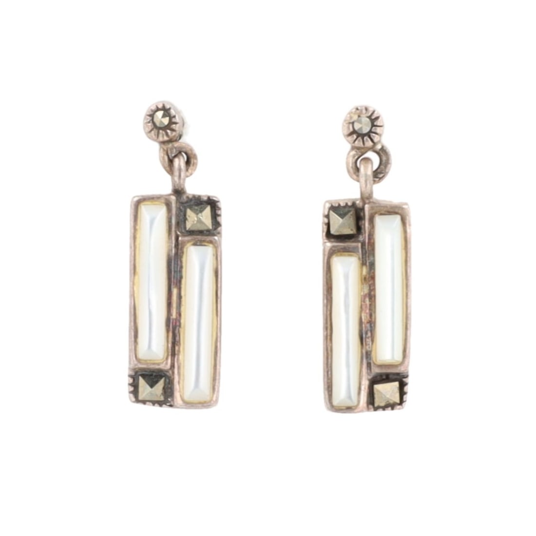 Navajo Mother Of Pearl Hematite Sterling Dangle Earrings (1 of 4)