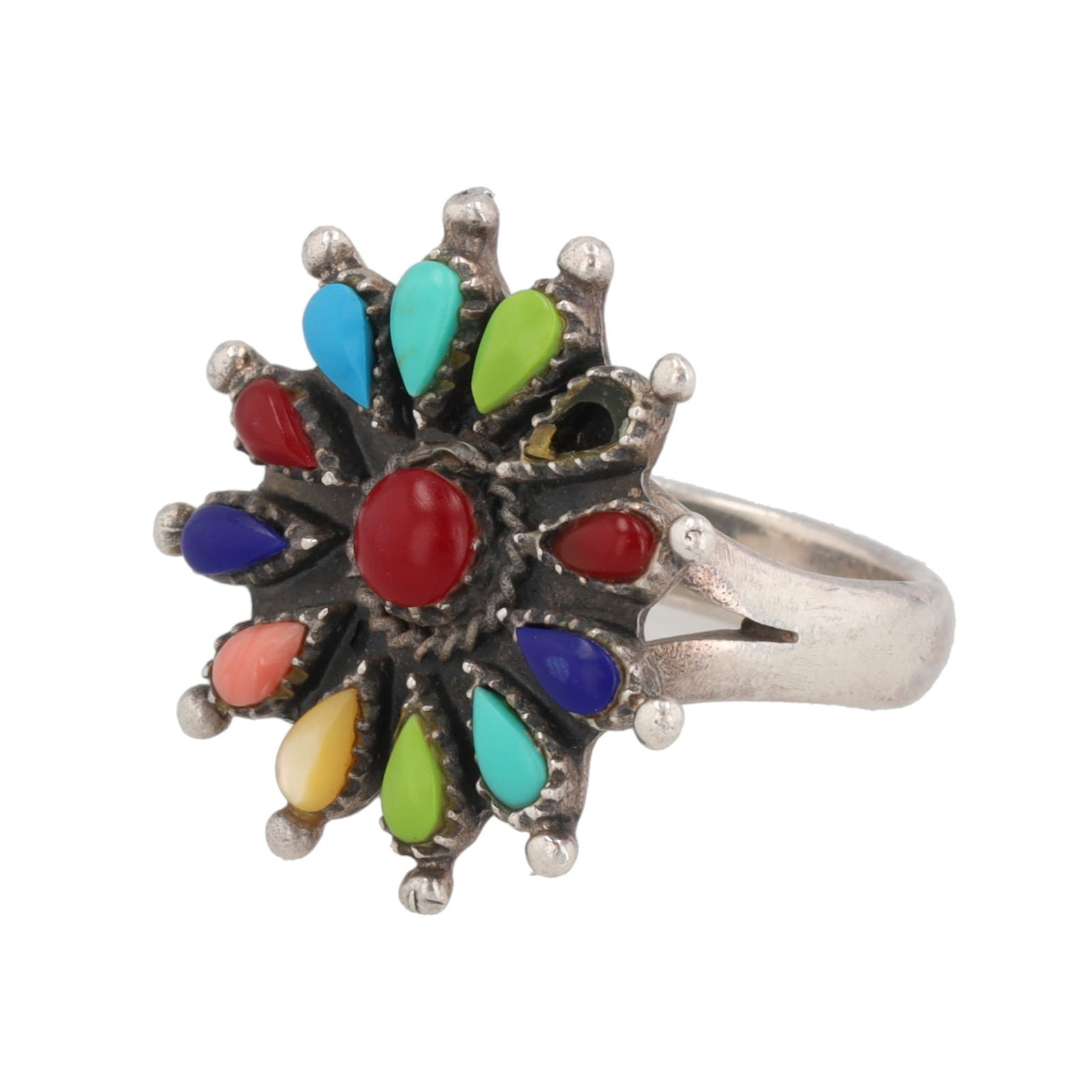Zuni Multi Stone Petit Point Sterling Floral Ring Sz. 8.25 As Is (1 of 6)