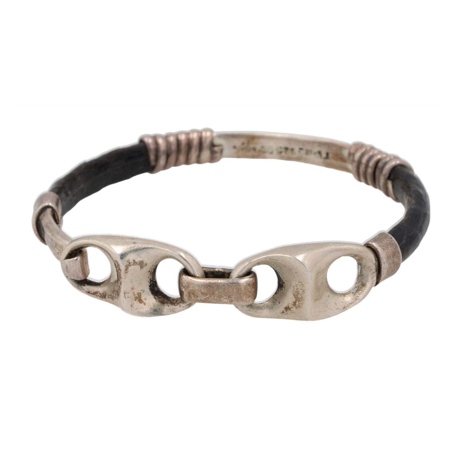 TV-110 Taxco Mexico Leather Sterling Modernist Bangle Bracelet (1 of 6)