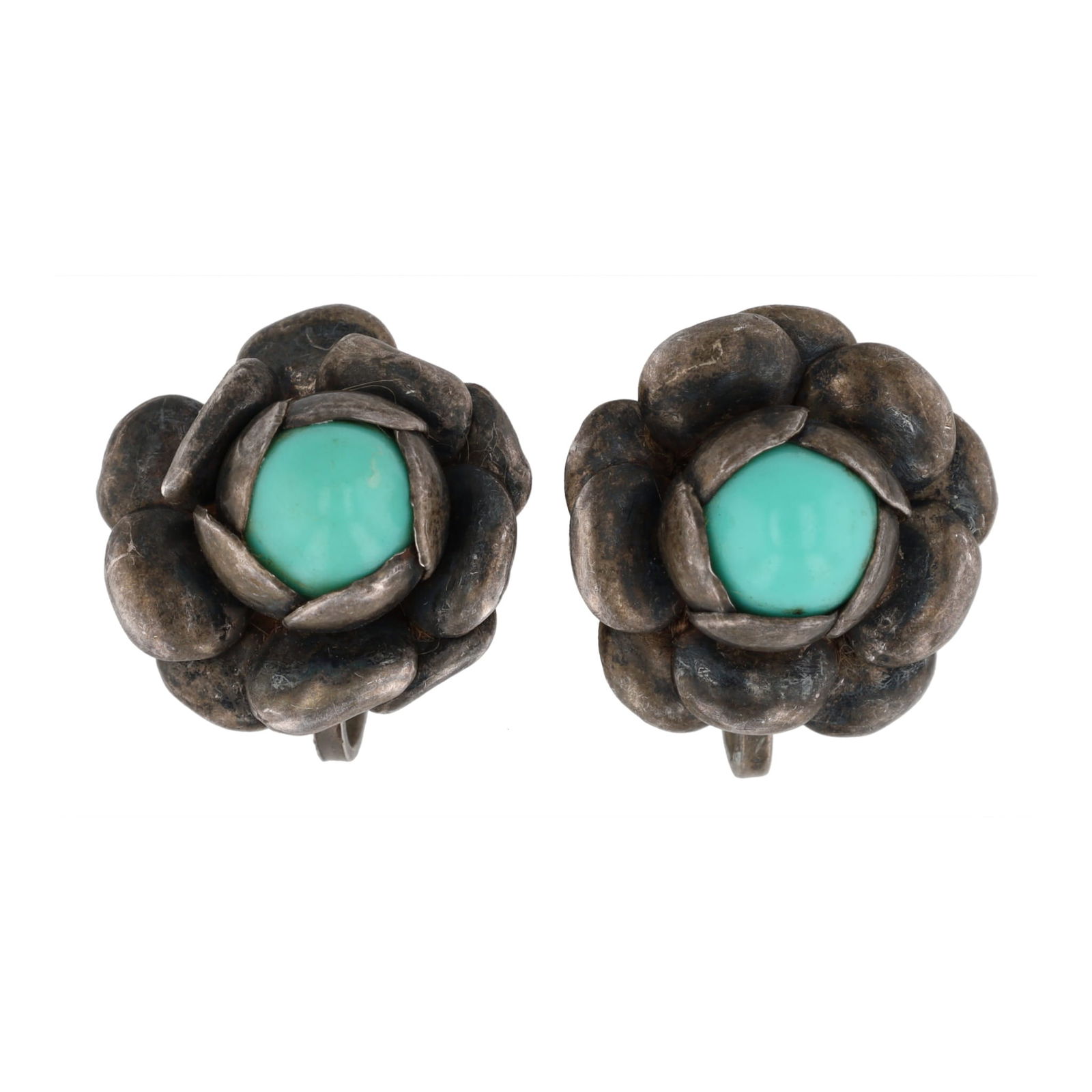 Mexico Turquoise Sterling Flower Earrings (1 of 4)
