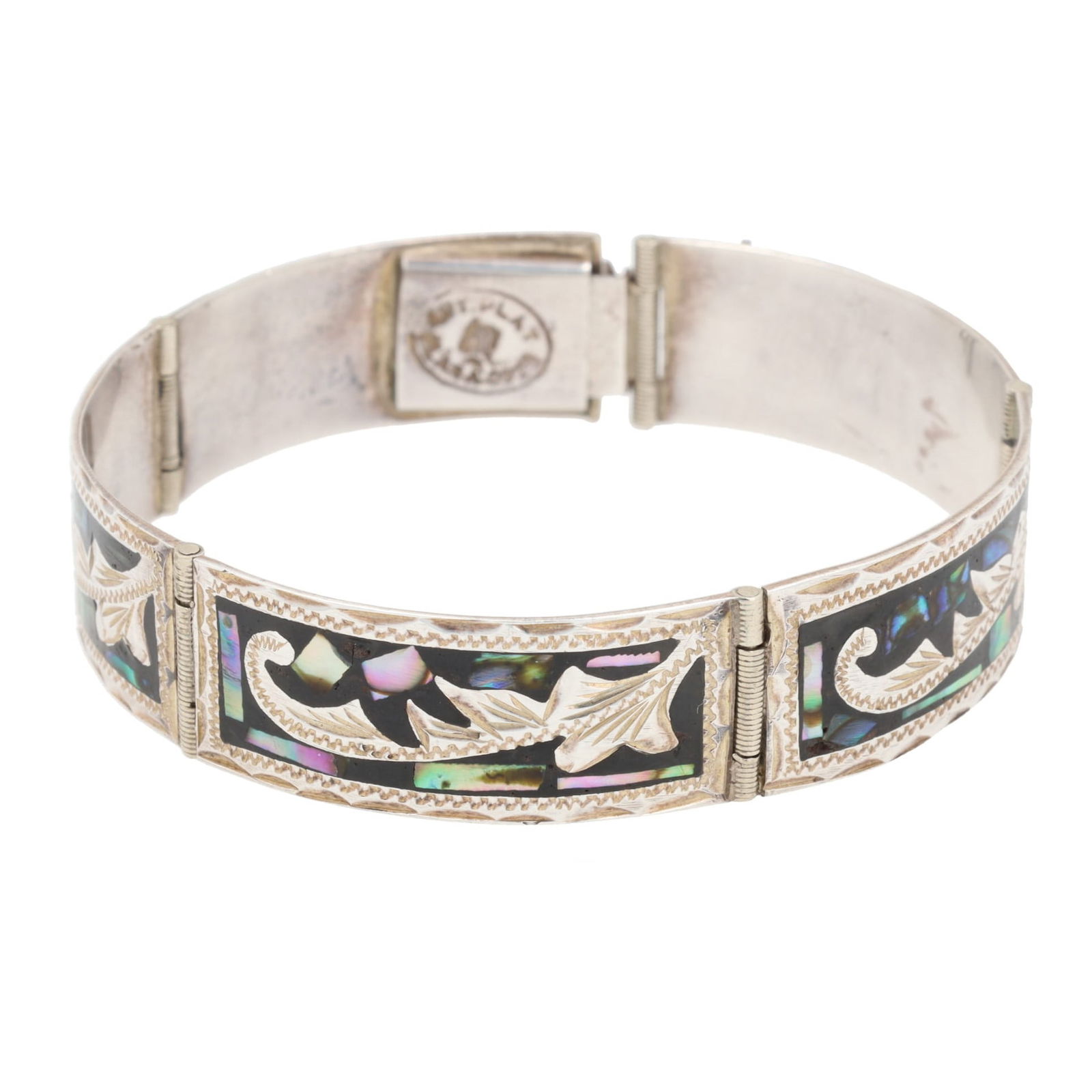 Mexico Crushed Abalone Sterling Vine Leaf Panel Bracelet (1 of 6)
