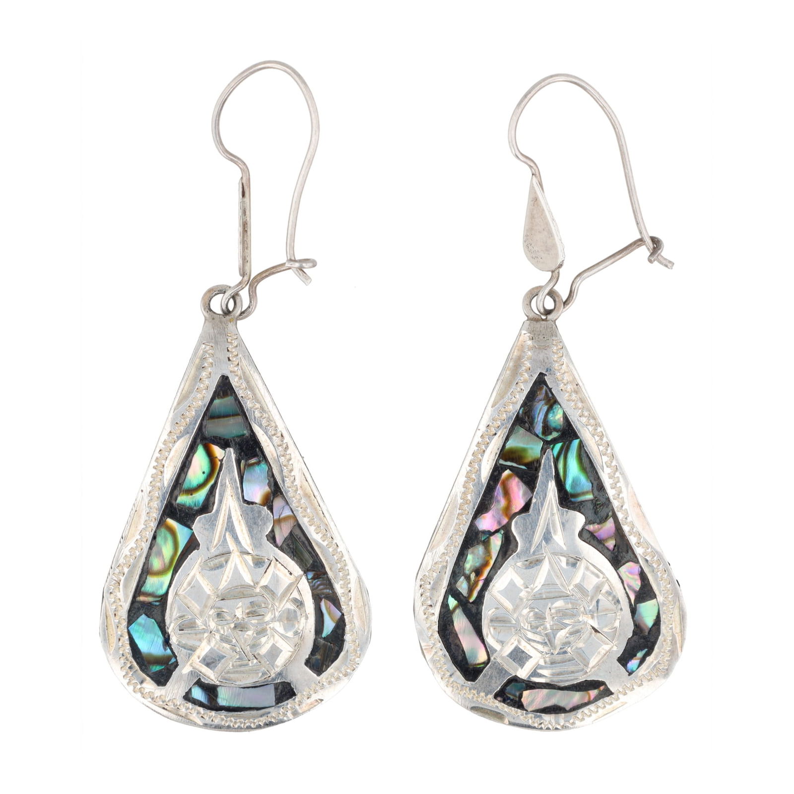 Mexico Crushed Abalone Sterling Aztec/Mayan Style Dangle Earrings (1 of 4)