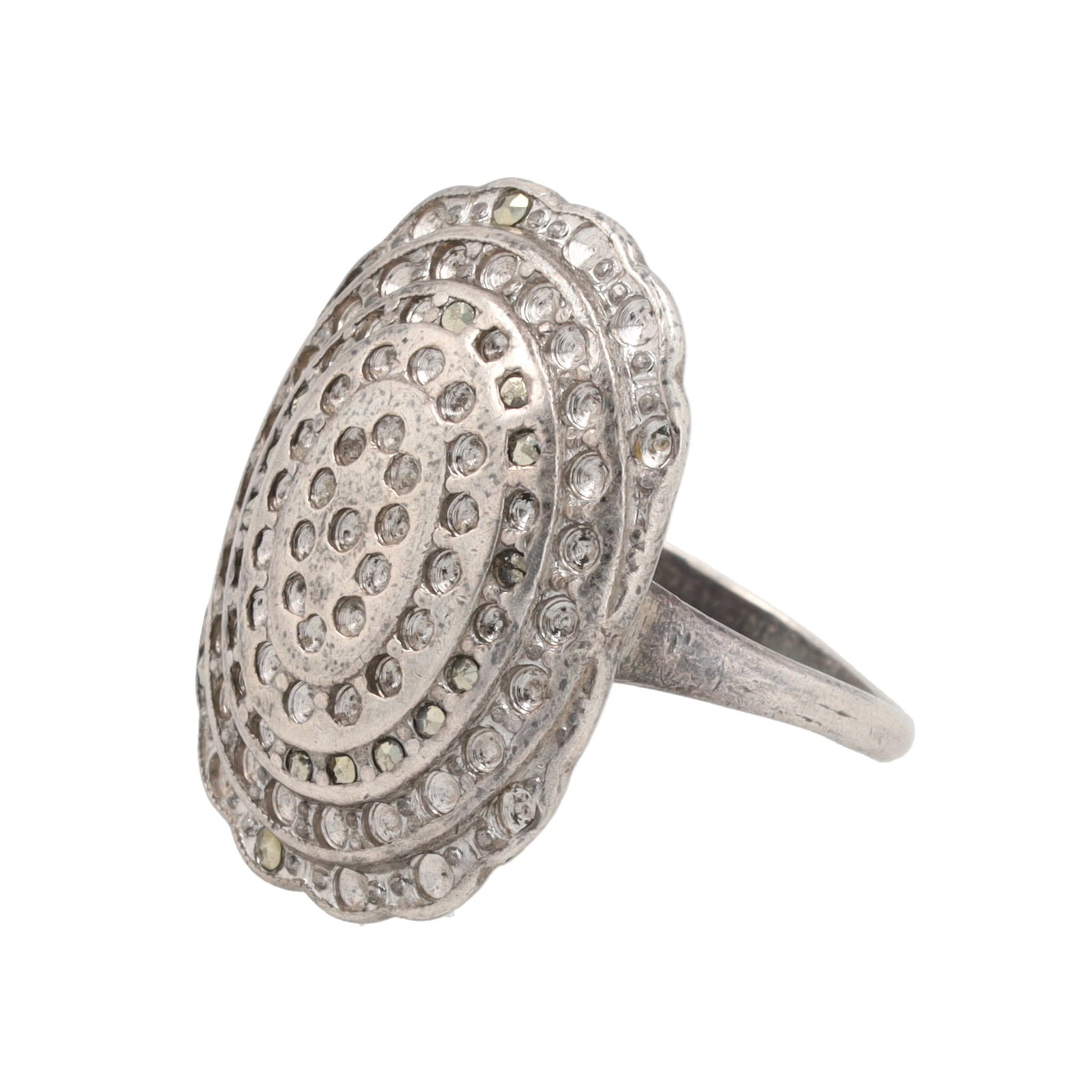 Marcasite Sterling Modernist Ring Sz. 9.5: Marcasite Sterling Modernist Ring Sz. 9.5, 6g