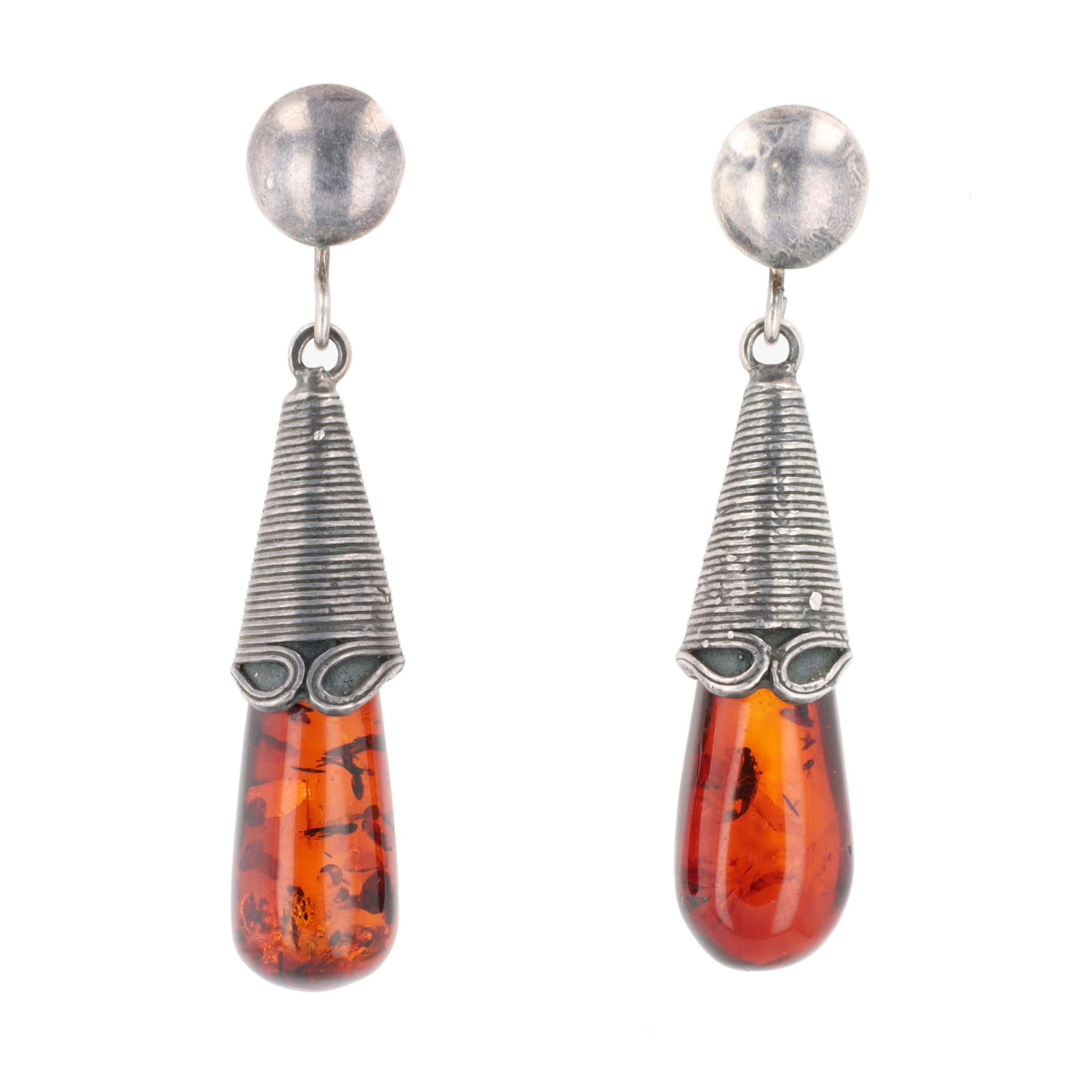 Dark Amber Sterling Dangle Earrings: Dark Amber Sterling Dangle Earrings 11g