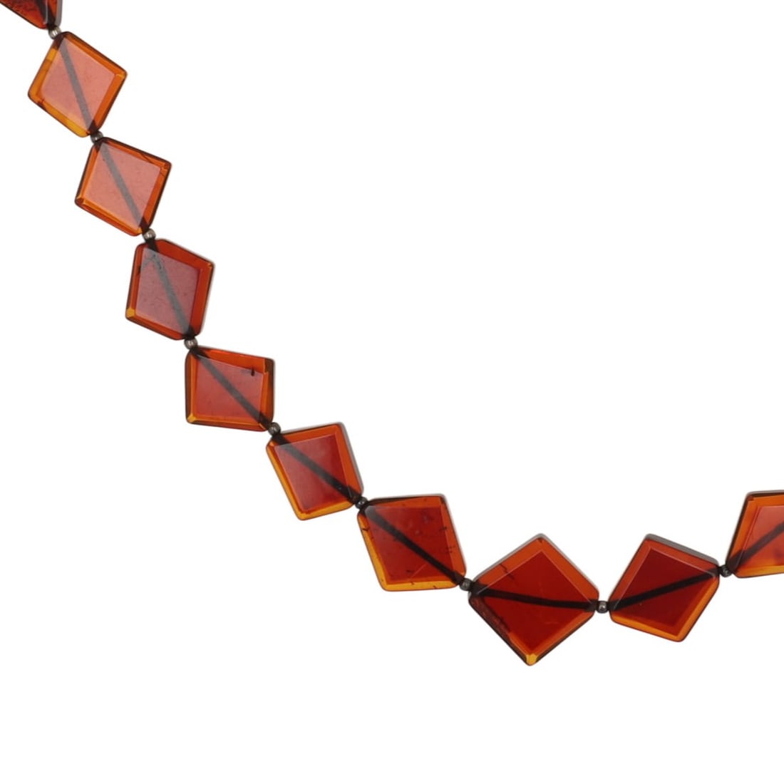 Dark To Cherry Amber Silver Tone Necklace: Dark To Cherry Amber Silver Tone Necklace 14g