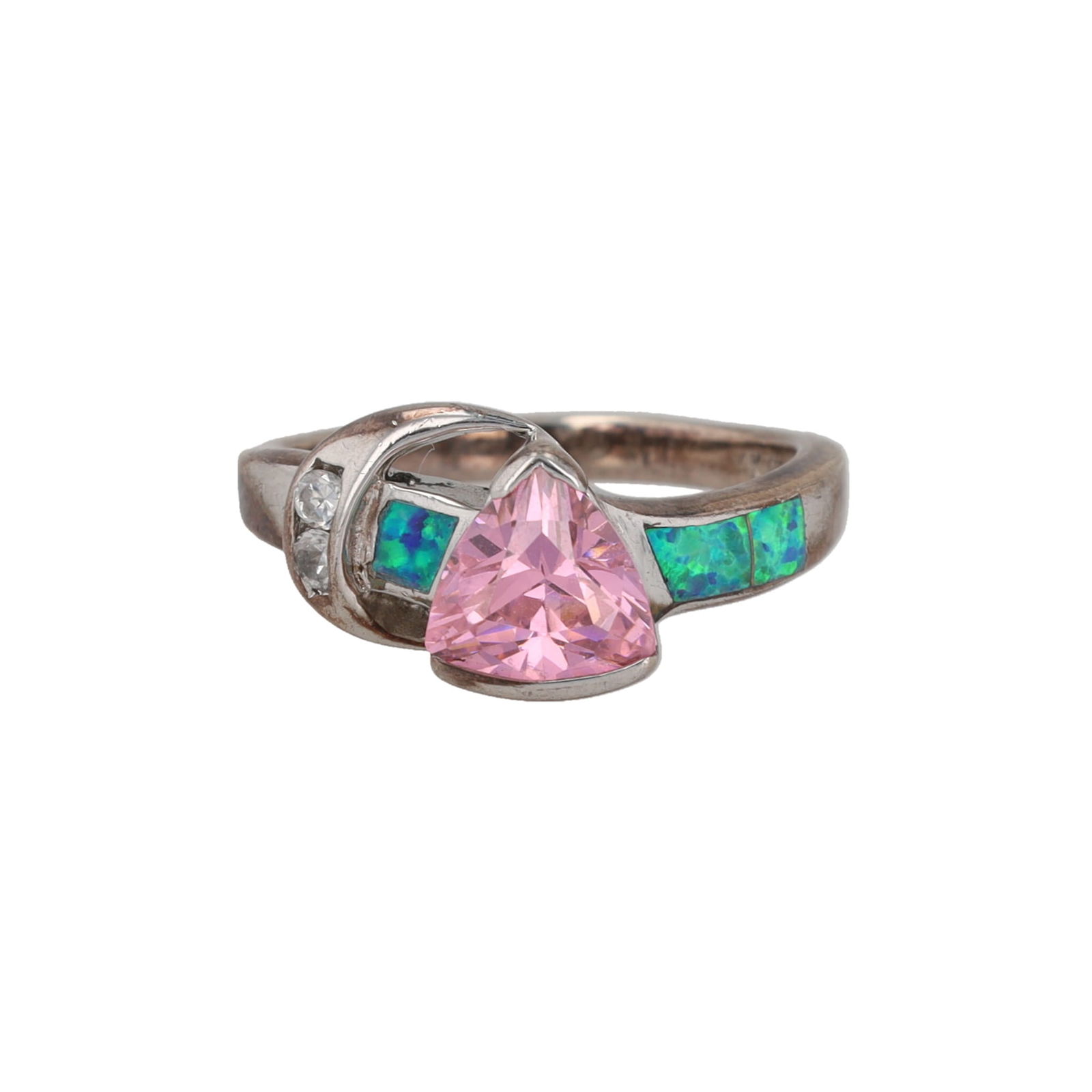 AK Pink Tourmaline Opal Sterling Cocktail Ring Sz. 8.5 (1 of 6)