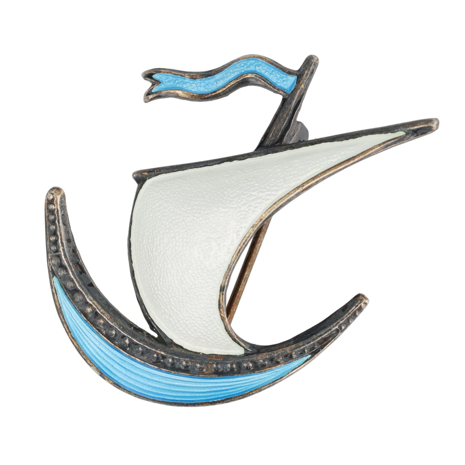 Norway Guilloche Enamel Sterling Sailboat Brooch (1 of 4)