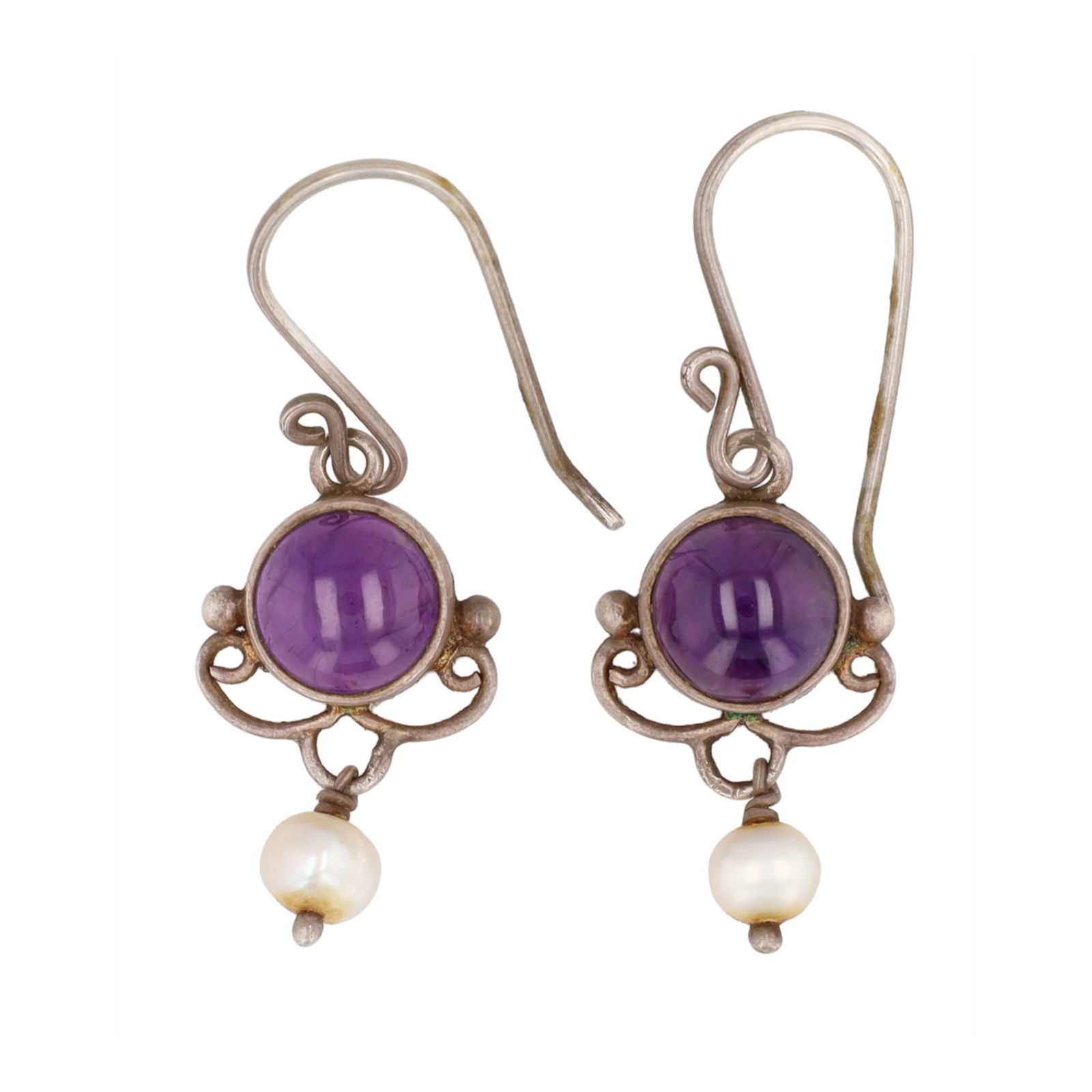 Pearl Amethyst Sterling Dangle Earrings (1 of 4)