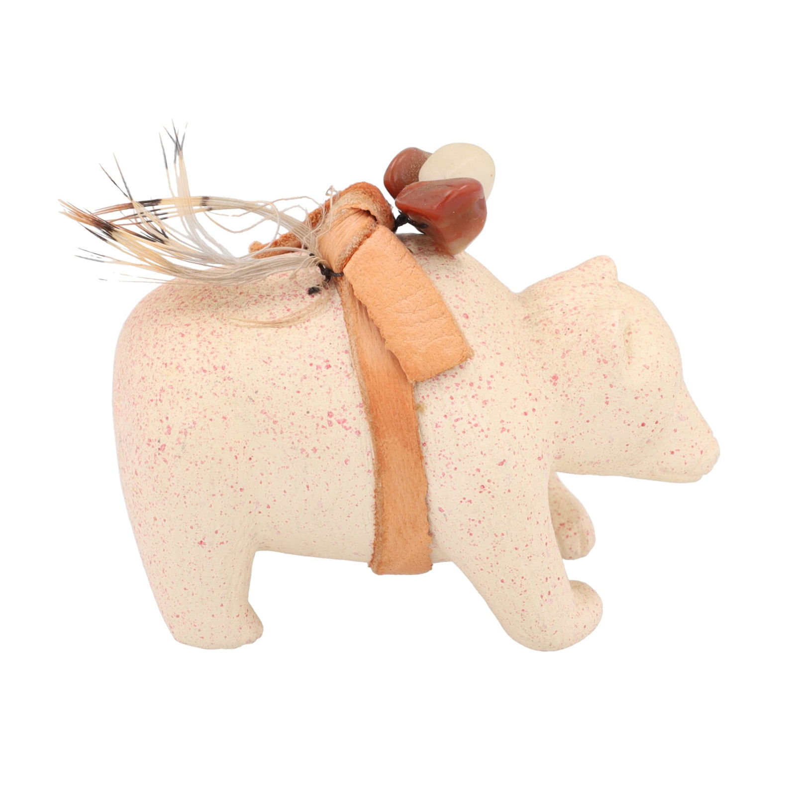 Native American Jasper Quartz Ceramic Bear Fetish And Feather (1 of 5)