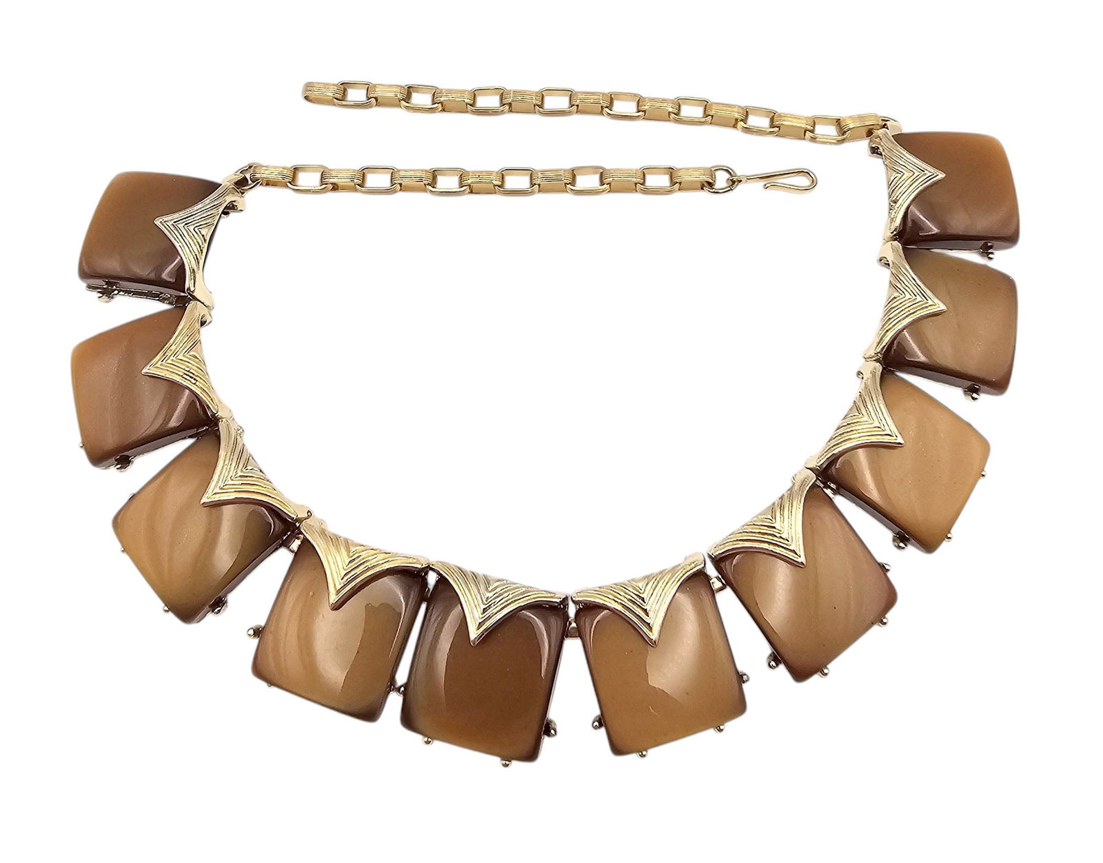 Coro Tiger's Eye Color Thermoset Gold Tone Choker Necklace: Coro Tiger's Eye Color Thermoset Gold Tone Choker Necklace
