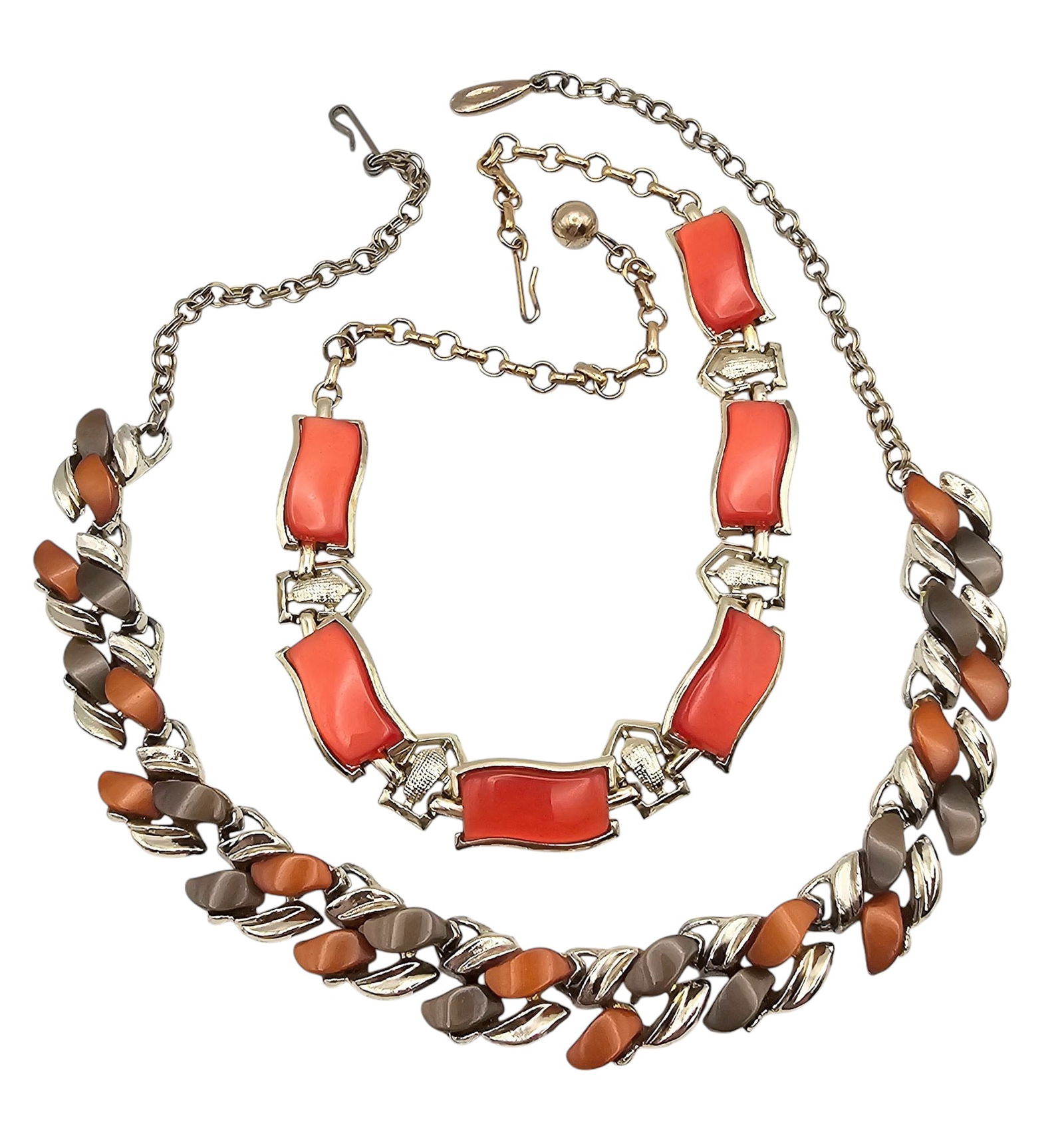 Vintage Lot 2 Autumn Color Thermoset/Lucite Necklaces: Vintage Lot 2 Autumn Color Thermoset/Lucite Necklaces