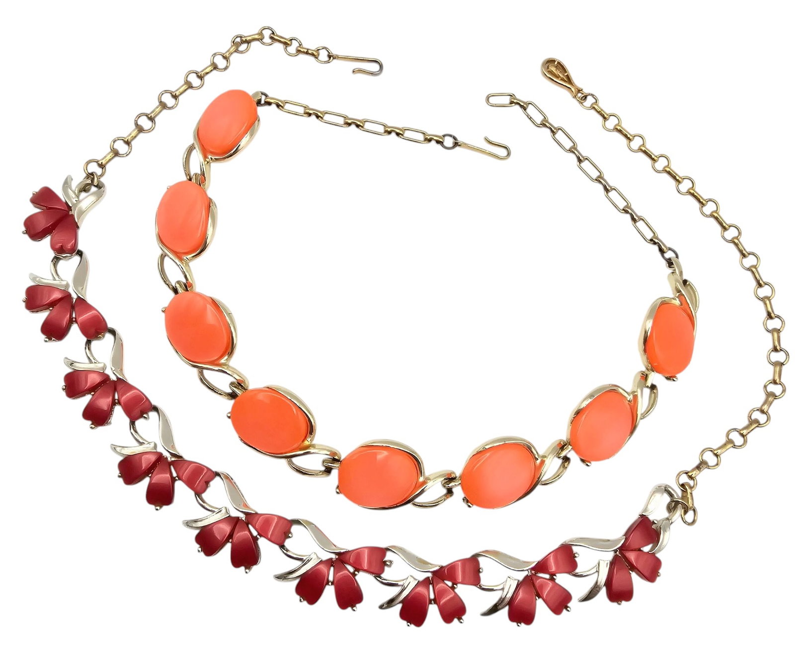 Coro Vintage Lot 2 Red Orange Thermoset/Lucite Necklaces (1 of 3)