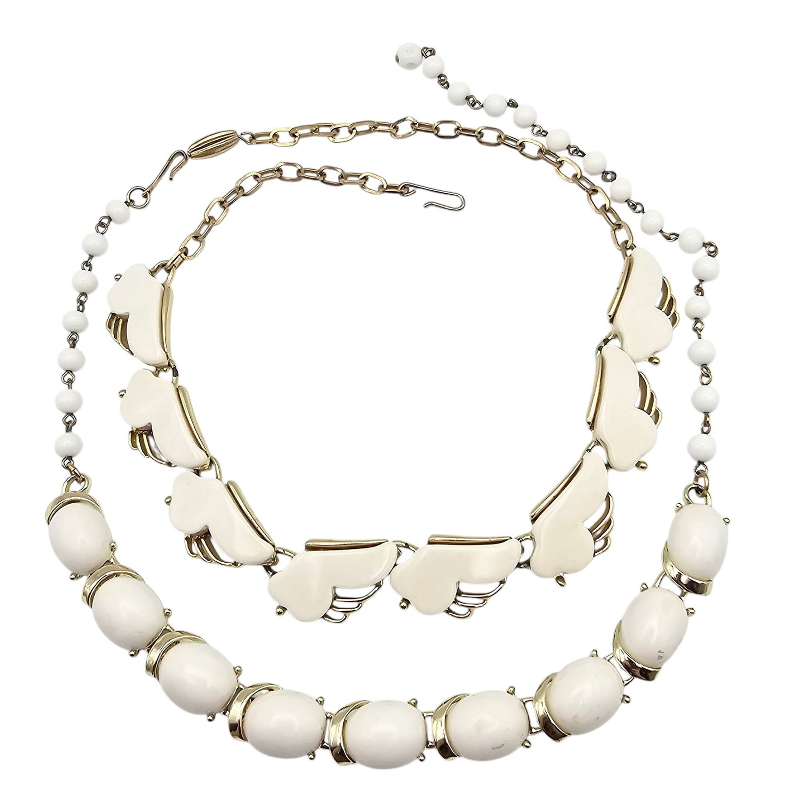 Vintage Lot 2 Bridal White Thermoset /Lucite Gold Tone Necklaces: Vintage Lot 2 Bridal White Thermoset/Lucite Necklaces