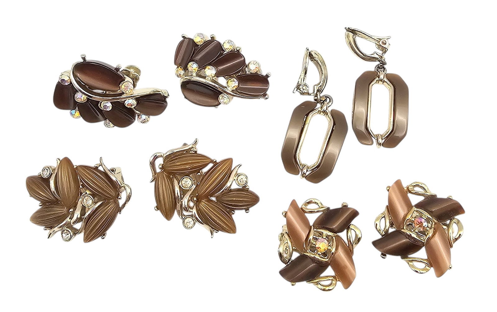 Kramer Star Vintage Lot 4 Brown Thermoset/Lucite Earrings: Kramer Star Vintage Lot 4 Thermoset/Lucite Brown Earrings