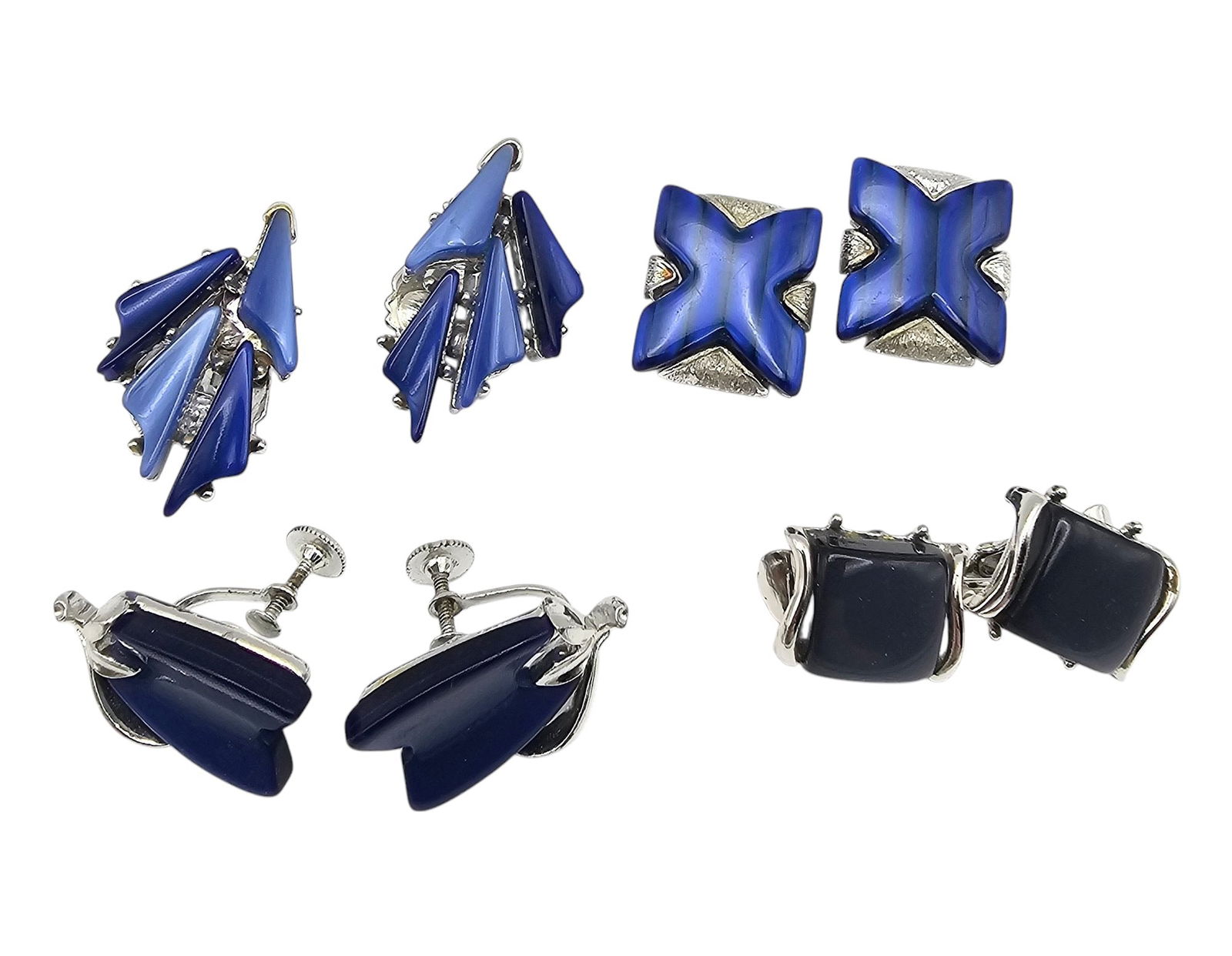 Coro Lisner Jaycraft Vintage Lot 4 Blue Thermoset/Lucite Earrings: Coro Lisner Jaycraft Vintage Lot 4 Blue Thermoset/Lucite Earrings