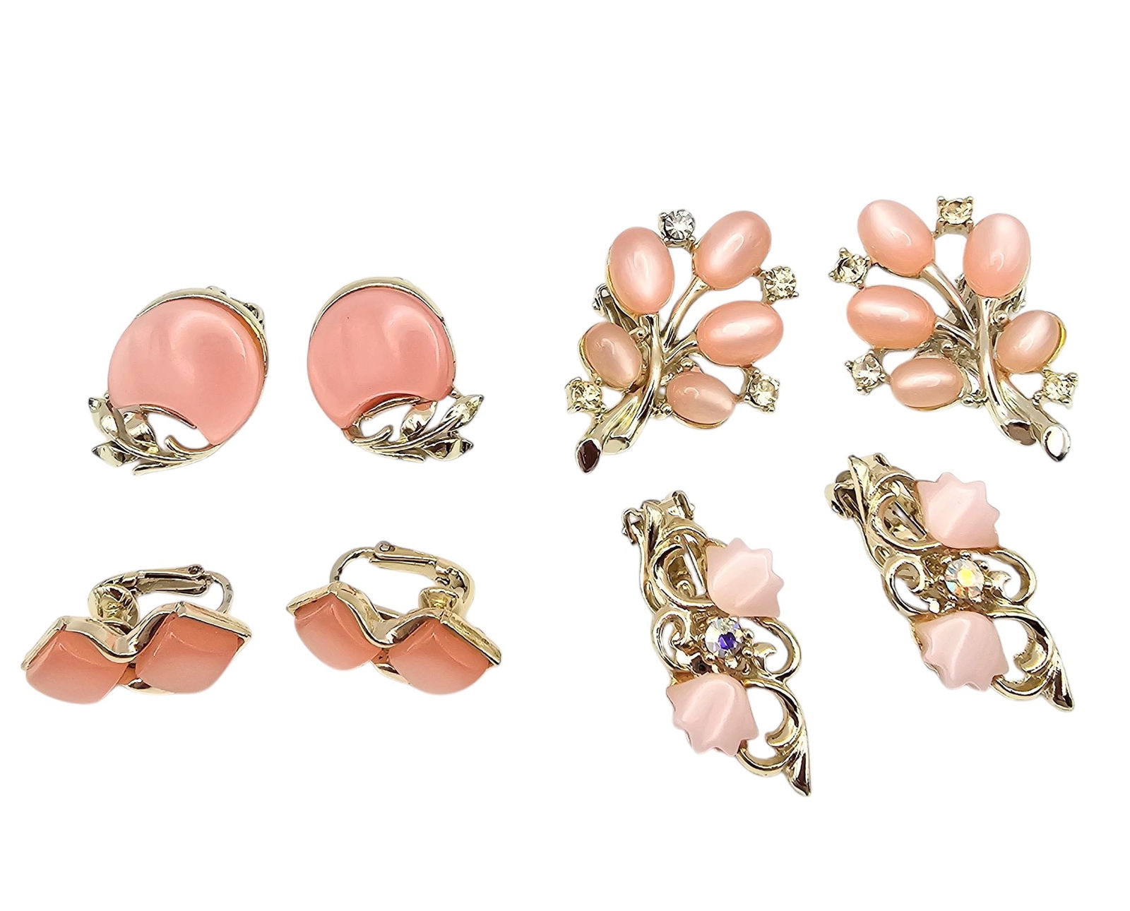 Coro SRH Vintage Lot 4 Pink Peach Thermoset/Lucite Earrings: Coro SRH Vintage Peach Pink Thermoset/Lucite Earrings