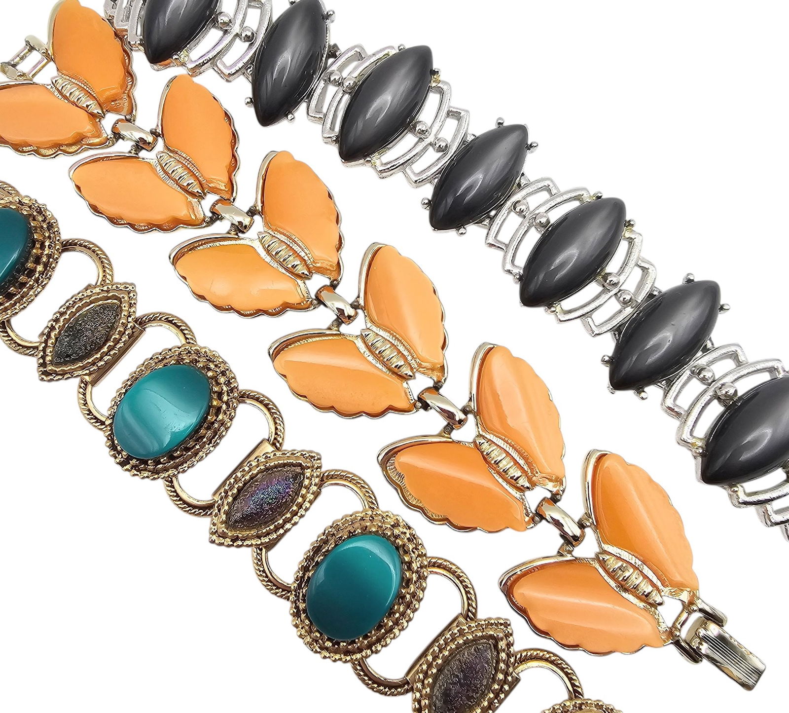 Mid Century Lot 3 Green Gray Tangerine Thermoset/Lucite Bracelets (1 of 3)