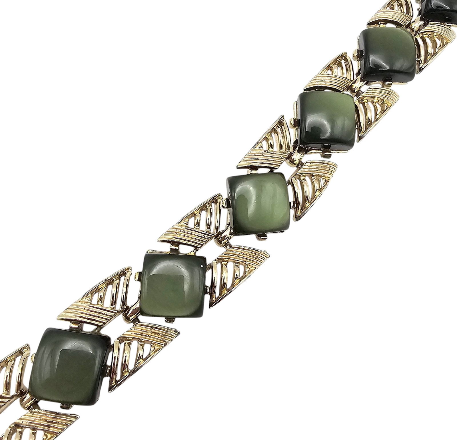 Coro Vintage 1950's Gray Green Silver Tone Thermoset Bracelet: Coro Vintage 1950's Gray Green Thermoset Bracelet