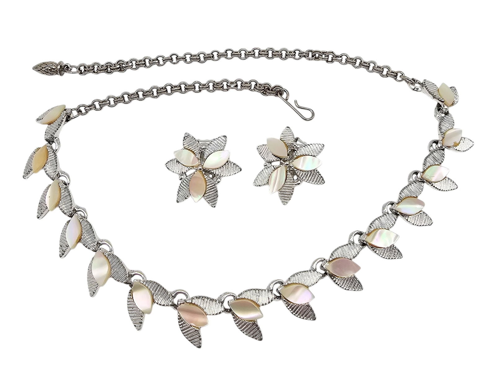 Vintage Thermoset/Lucite Silver Tone Leaf Necklace Earrings Set (1 of 3)