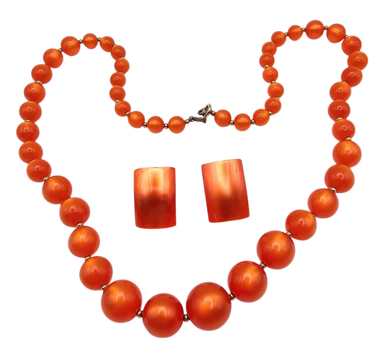 Vintage Orange Moonglow Lucite Bead Necklace Earrings Set (1 of 3)