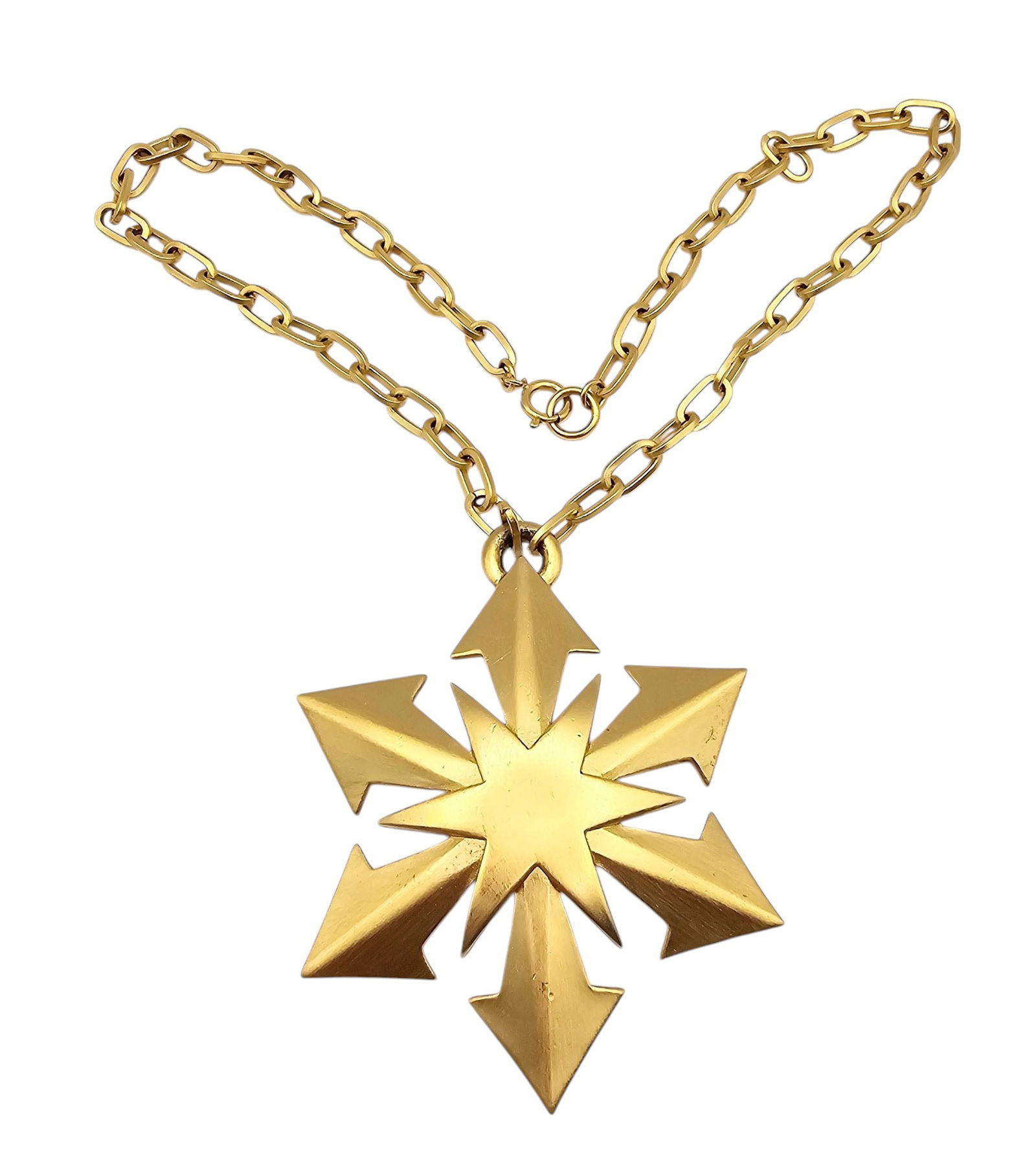 Crown Trifari Vintage Brushed Gold Tone Starburst Snowflake Necklace (1 of 3)