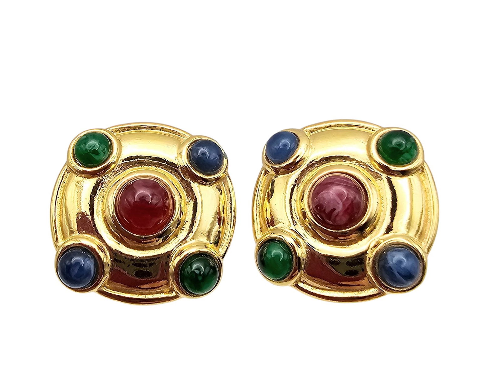 Alfred Philippe Revival Vintage Crown Trifari Maltese Cross Jewels Of India Mogul Multi Color Gold: Alfred Philippe Revival Vintage Crown Trifari Maltese Cross Jewels of India Mogul Multi Color Gold Tone Earrings