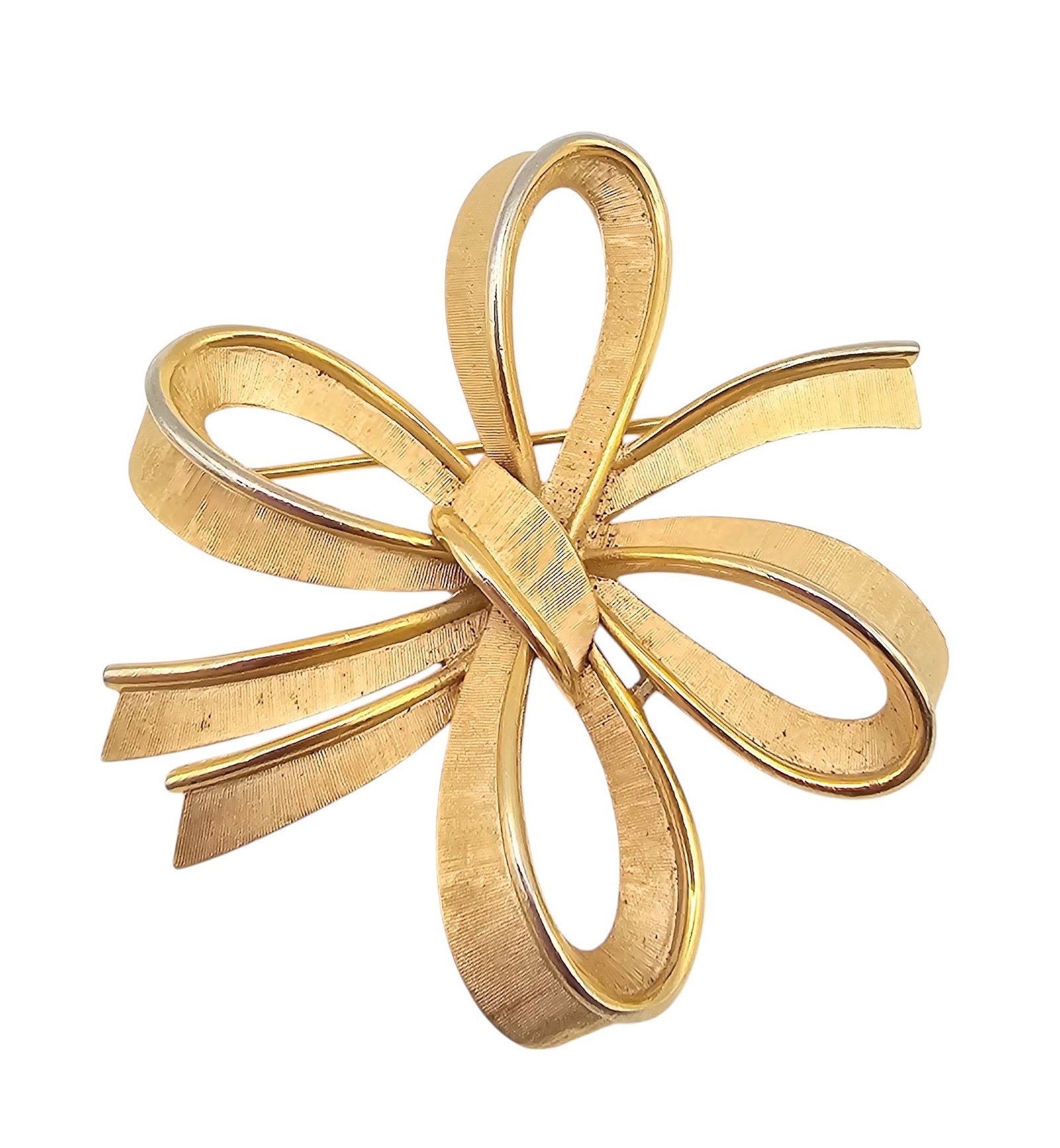 Crown Trifari Vintage Brushed Gold Tone Bow Brooch: Crown Trifari Vintage Brushed Gold Tone Bow Brooch