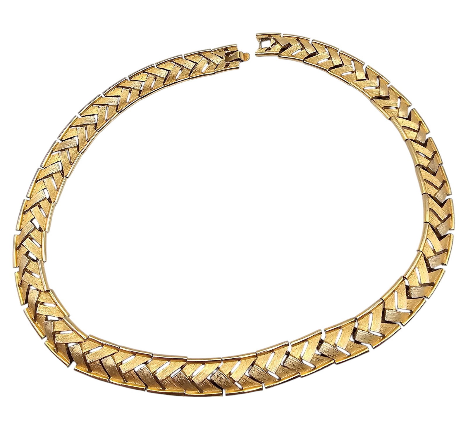 Crown Trifari Brushed Gold Tone V Style Necklace: Crown Trifari Brushed Gold Tone V Style Necklace