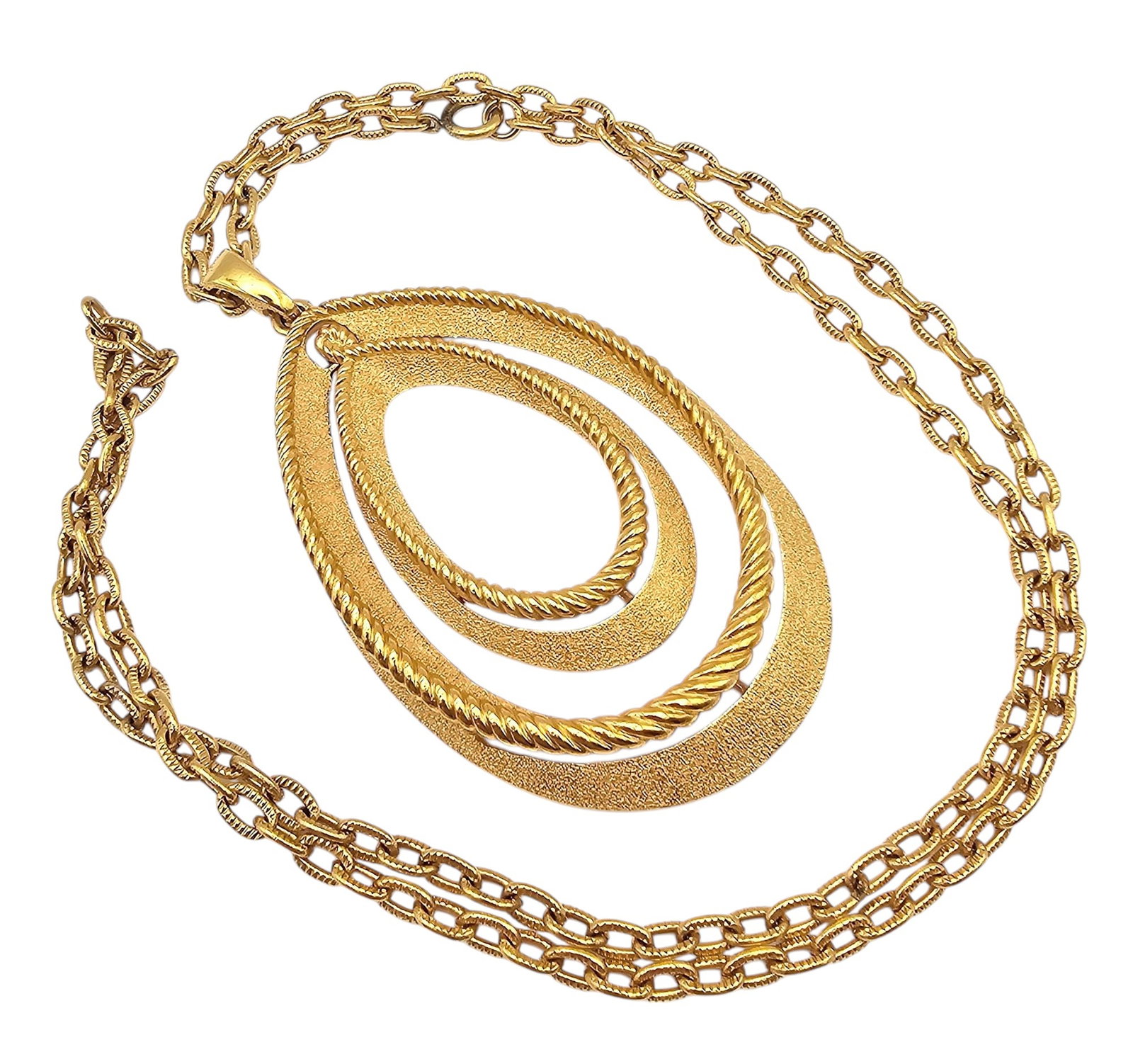 Crown Trifari Textured Gold Tone Double Oval Necklace (1 of 3)