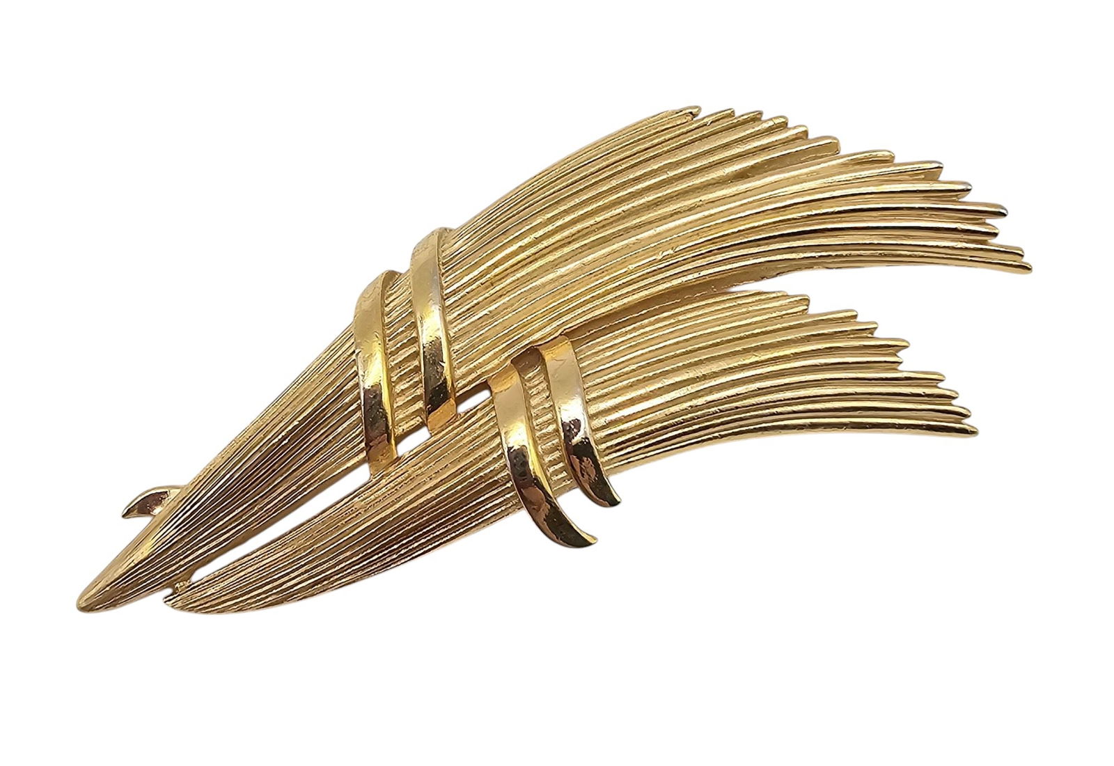 Crown Trifari Gold Tone Lined Bundle Brooch (1 of 3)