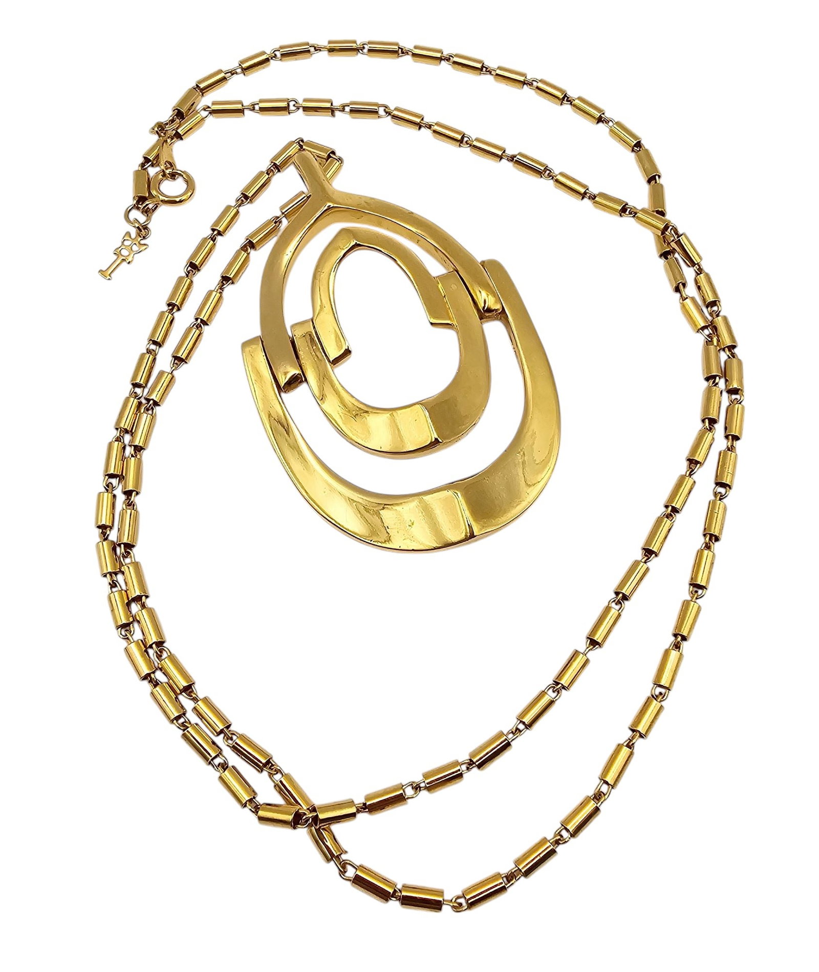 Crown Trifari Vintage Gold Tone Modernist Hinged Necklace: Crown Trifari Vintage Gold Tone Modernist Hinged Necklace